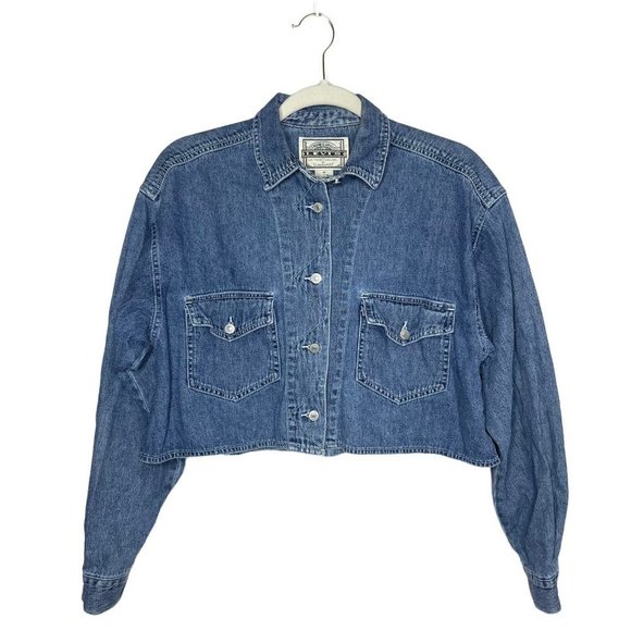 Levi's Tops - Levi's Cropped Denim Shirt Button Front Long Sleeve 100% Cotton Size Medium Sz M